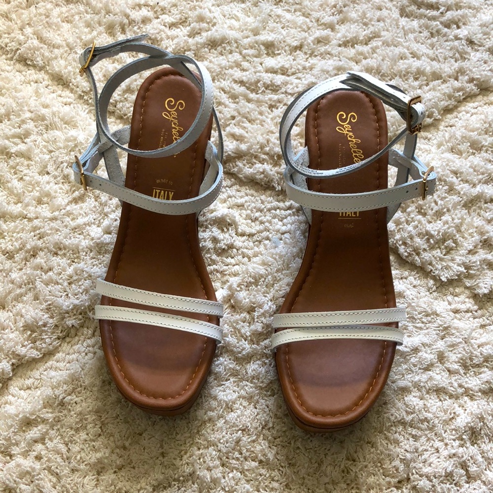 Seychelles White Thin Strapped Platform Sandals - image 1